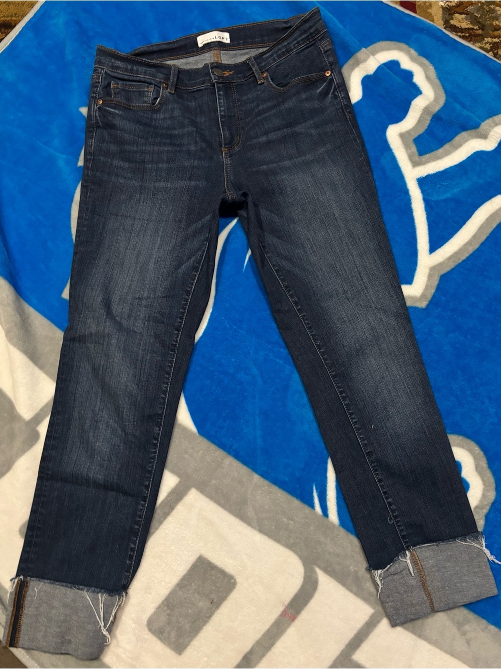 LOFT Dark Blue Boyfriend Jeans with Cuffed Hem ~Women’s size 28/6~